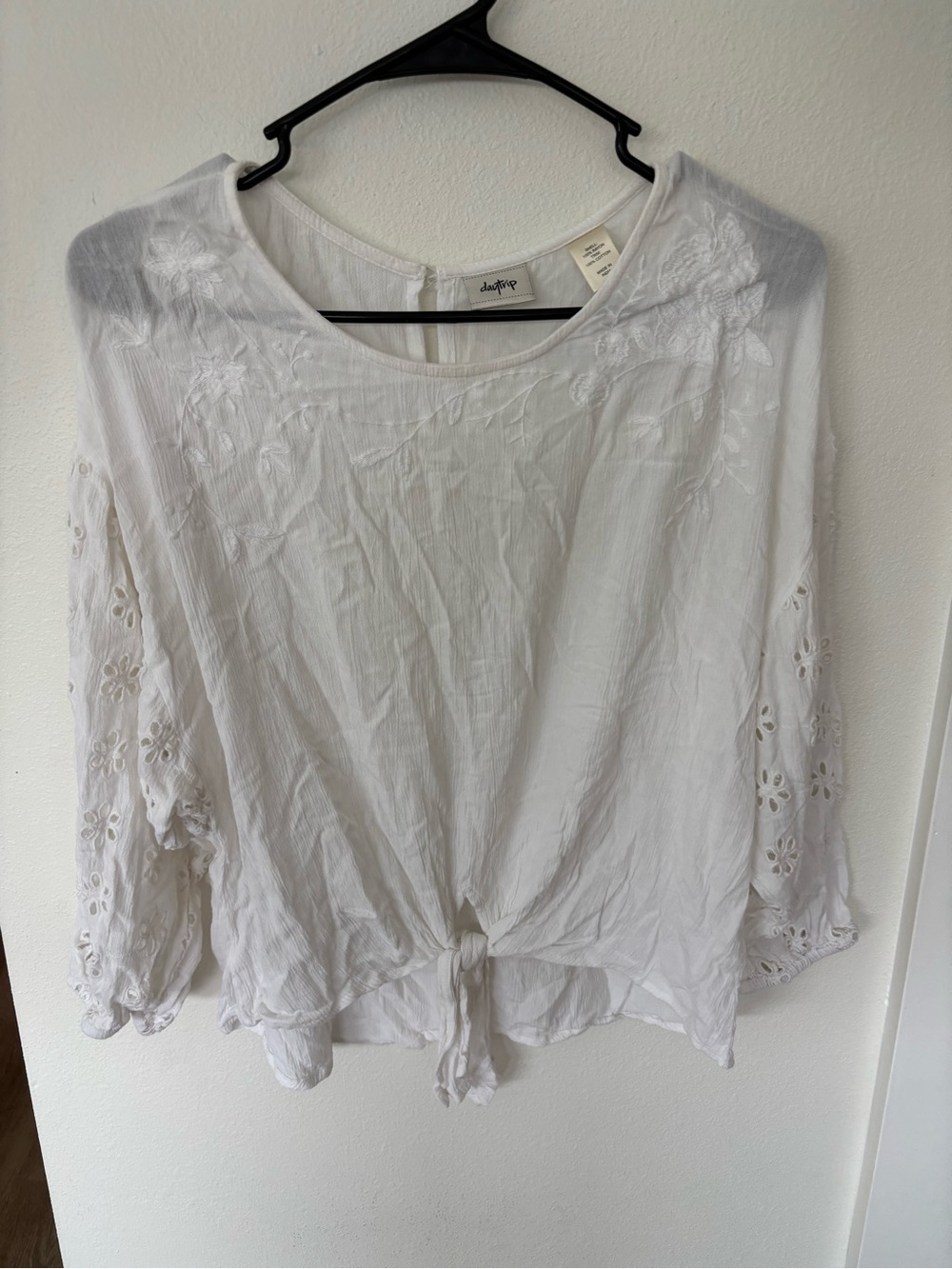 Daytrip White Tie-Front Eyelet Blouse